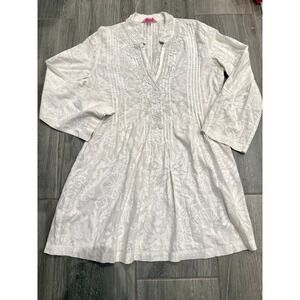 Lilly Pulitzer Sarasota Tunic Top Womens Small White Beaded Coastal Resortwear